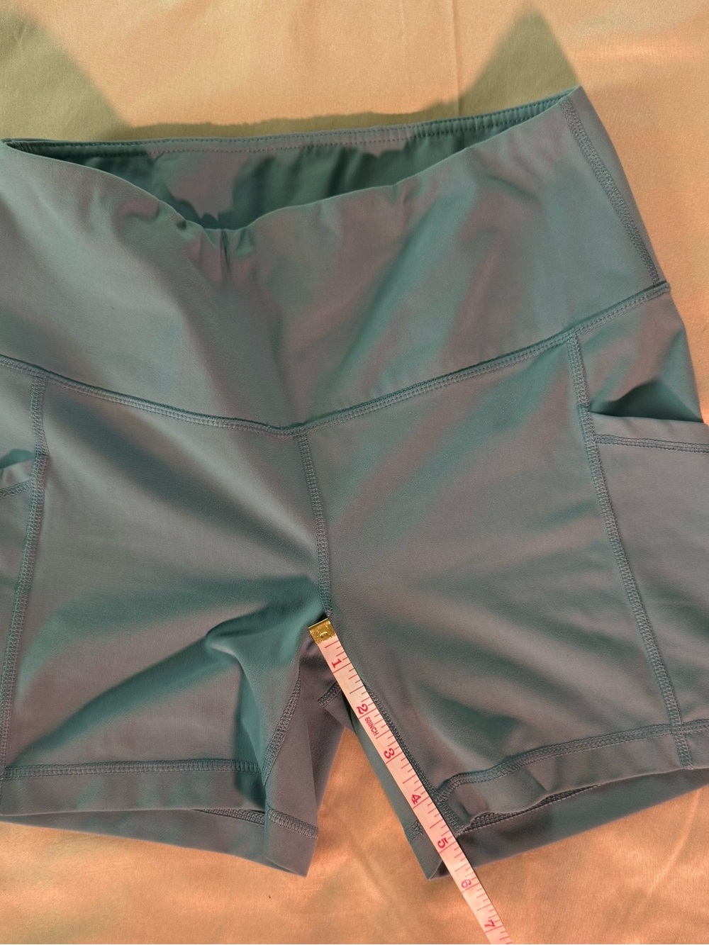 Yogalicious Teal High-Waist Bike Shorts with Side Pockets